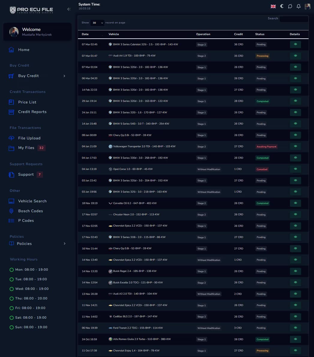 ECU Tuning Portal Interface 1