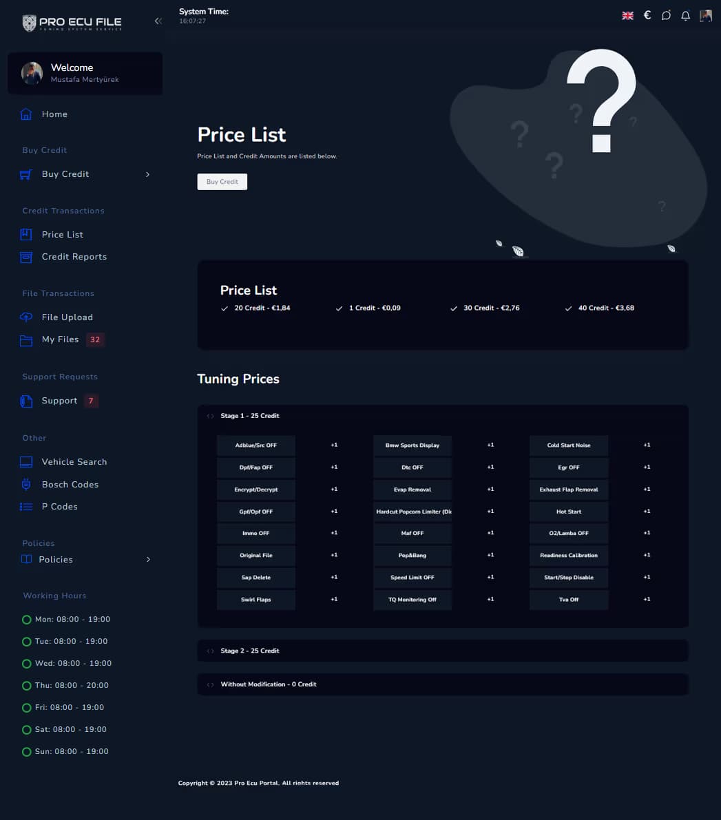 ECU Tuning Portal Interface 2