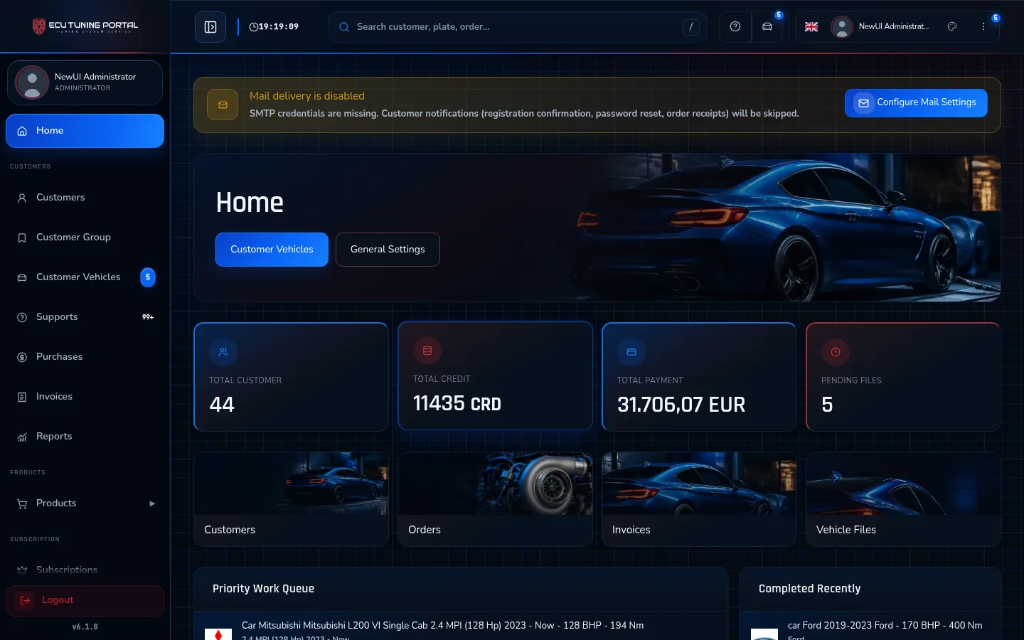 ECU Tuning Portal Version 6 English admin interface